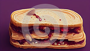 Sweet Homemade Gourmet Peanut Butter and Jelly Sandwich. Generative AI.