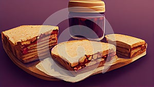 Sweet Homemade Gourmet Peanut Butter and Jelly Sandwich. Generative AI.