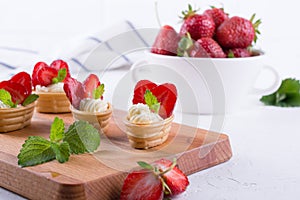 Sweet homemade healthy dessert with cream cheese and strawberries