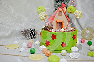 The sweet house of the fairy tale Hansel and Gretel cake