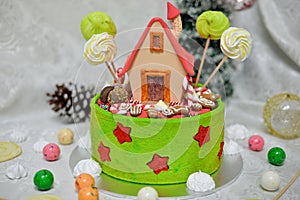 The sweet house of the fairy tale Hansel and Gretel cake