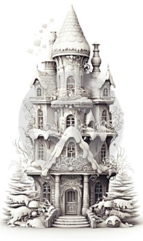 Sweet houses and castles. 3d vector cartoon objects, white background