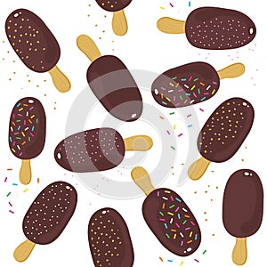 Sweet ice cream messy seamless pattern on white background