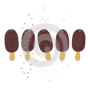 Sweet ice cream regular row summer illustration on white messy background