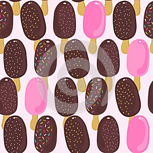 Sweet ice cream regular rows summer seamless pattern on pink background