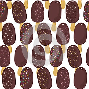 Sweet ice cream regular rows summer seamless pattern on white background