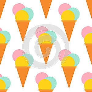 Ice cream seamless pattern background cartoon dessert vector illustration sweet snack cone frozen.