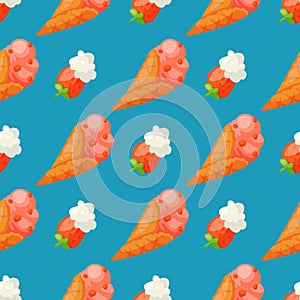 Sweet ice cream vector seamless pattern background tasty cartoon frozen delicious cartoon colorful icream desserts