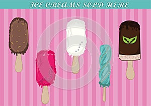 Sweet ice creams with icing