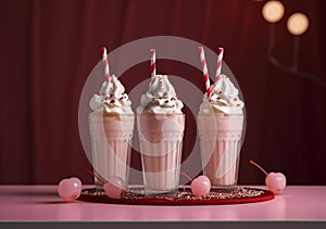 sweet ice pink retro cocktail glass beverage milkshake cream drink. Generative AI.