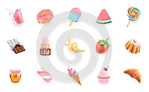 Sweet icons set. 3d realistic vector objects.