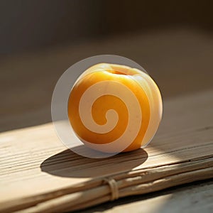 Single Yellow Peach on Wood