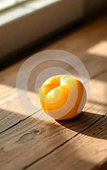 Single Yellow Peach on Wood
