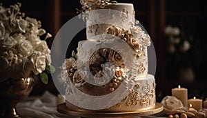Sweet indulgence Gourmet chocolate wedding cake decoration generated by AI