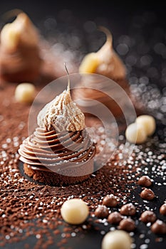 Sweet Italian dessert beautifully served. Stylish confectionery of high cuisine