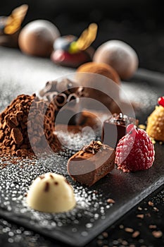 Sweet Italian dessert beautifully served. Stylish confectionery of high cuisine