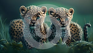 sweet jaguar cubs in the jungle