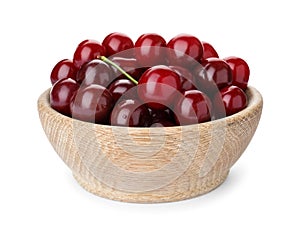 Sweet juicy cherries in bowl isolated