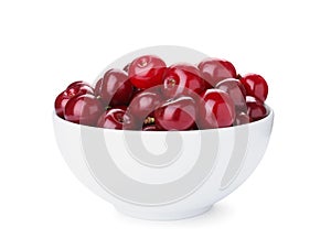 Sweet juicy cherries in bowl isolated