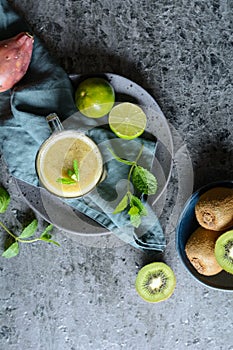 Sweet kiwi smoothie with prickly pear and lime juice