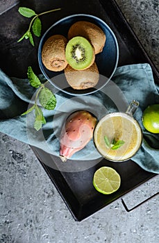 Sweet kiwi smoothie with prickly pear and lime juice