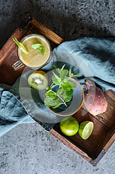 Sweet kiwi smoothie with prickly pear and lime juice