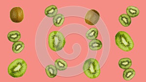 Sweet kiwis is shaking on a colored background. Vegetarian theme