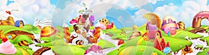 Sweet land. Panorama landscape, vector background