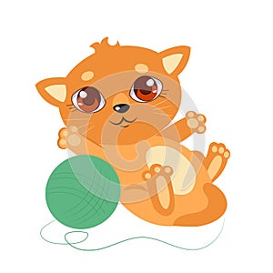 Sweet Little Cat With Big Eyes. Cartoon Vector Kitty On A White Background.