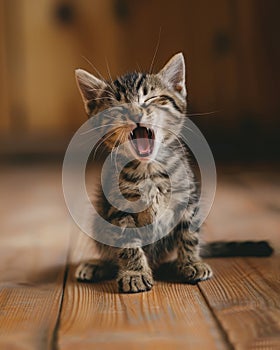 Sweet little cute kitten takes a moment to yawn