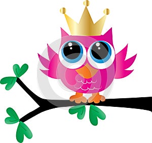 A sweet little pink owl with a golden crown