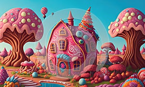 A sweet and magical world of candy and gingerbread fantasy houses