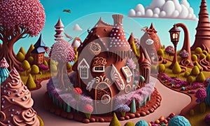 A sweet and magical world of candy and gingerbread fantasy houses