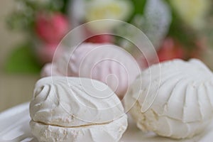 Sweet marshmallows and bouquet