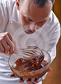 Sweet melted dark chocolate chef
