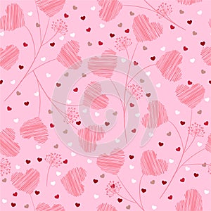 Sweet mood and tone of Vector seamless pattern, hand doodle sketch hearts with small mini heart. Can be used for wallpaper,