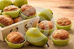 Sweet muffins with pears, ginger and cinnamon.