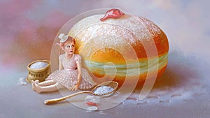 Sweet mystery. Sugar fairy. Hanukkah, sufganiyah.