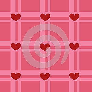 Sweet and nice pink seamless striped pattern with small hearts on junctions