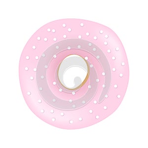 Sweet one pink donut with spotted icing and sprinkles isolated on white background. Vector illustration