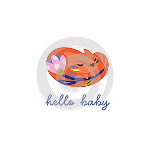 Sweet orange sleeping fox character with flower inside. Vector illustration