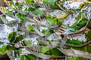 Sweet paan stack close up view lying in shop