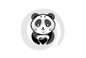 Sweet Panda Minimal Logo Symbol Design. Vector Logo Template. A youthful and organic trendy emblem of a cute panda holding a heart