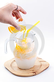 Sweet passion fruit milk with ice