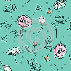 Sweet pastel botanical flowers Hand brush strokes line sketch s