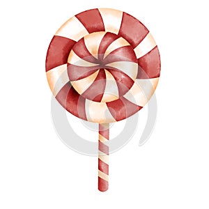 Sweet pastel watercolor Christmas candy lolipop