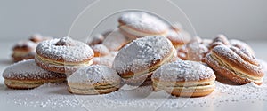 Sweet pastries showered with powdered sugar.