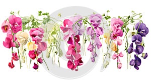 Sweet pea hanging group plants isolated on white background