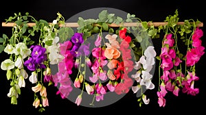 Sweet pea hanging group plants isolated on white background