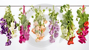Sweet pea hanging group plants isolated on white background